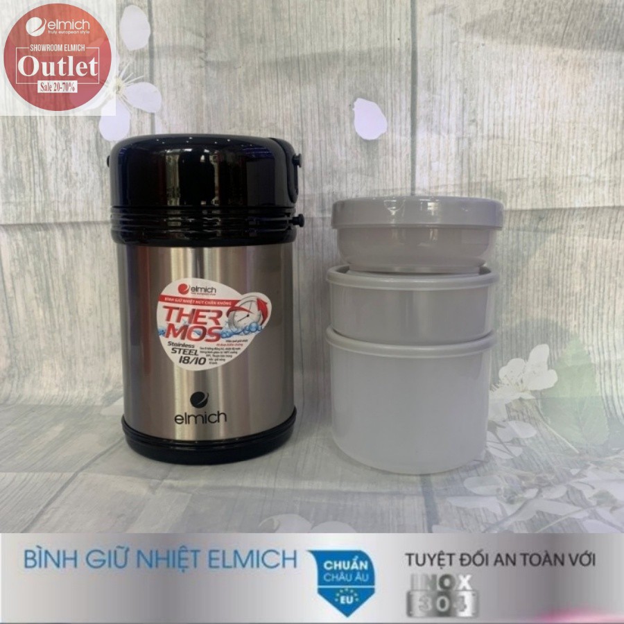 Hộp Đựng Cơm Giữ Nhiệt 3 Ngăn Inox 304 nóng 12h lạnh 24h ELMICH El3144 1800ml