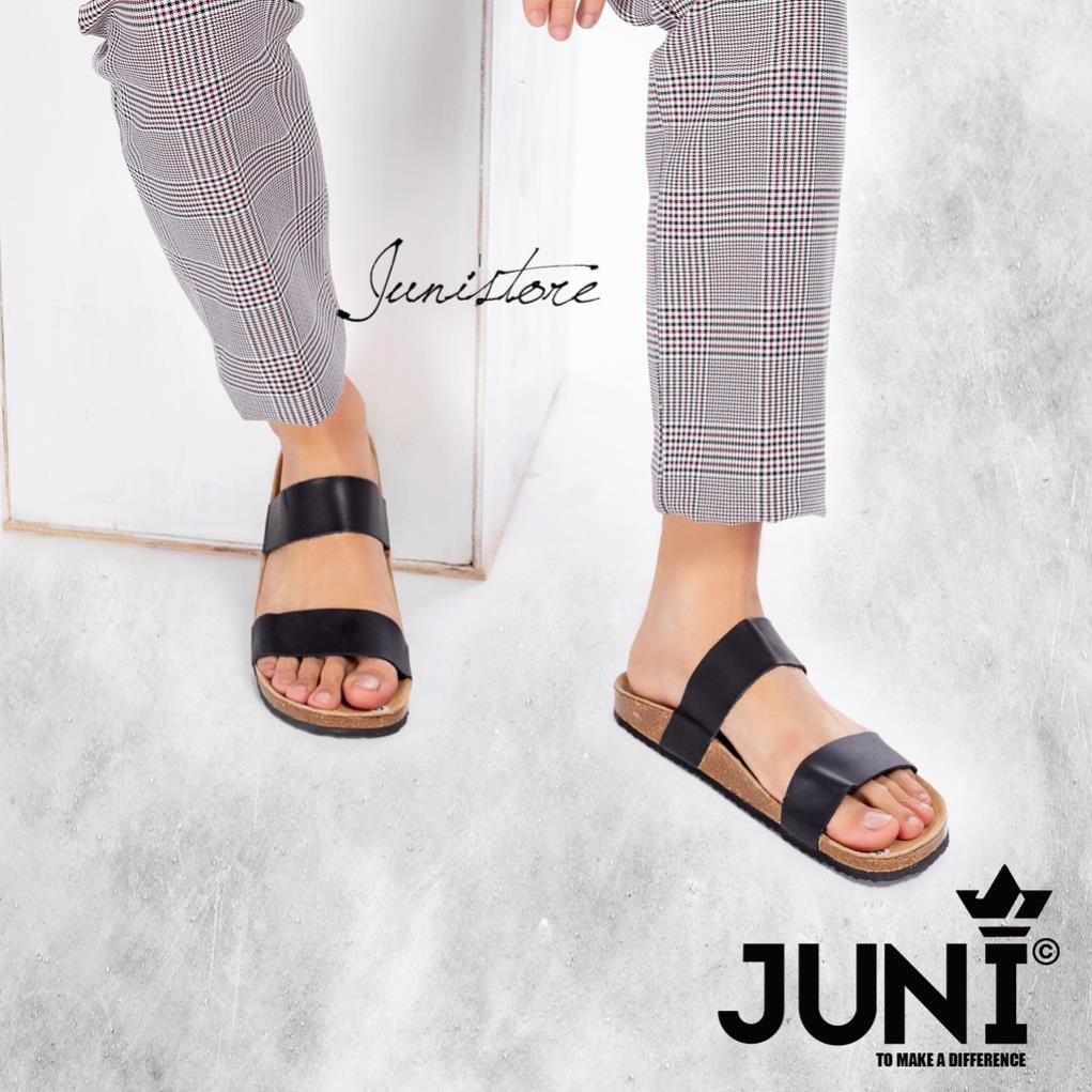 [DA BÒ THẬT] D18-Dép da bò quai ngang Unisex (Đế trấu) Juni Store