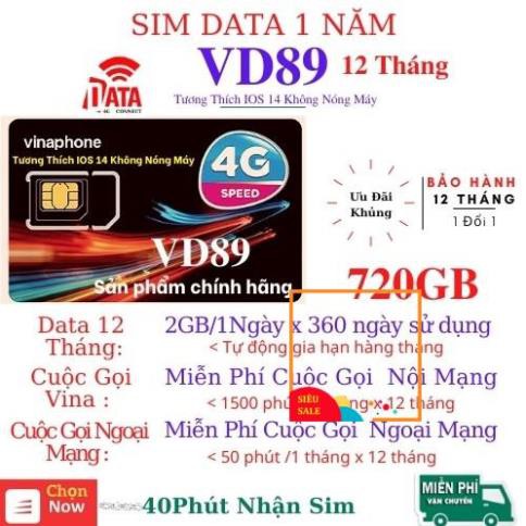 [FreeShip] Sim 4G Vina VD89 VD149 Miễn Phí Data 2GB - 4GB 1 Ngày Và Gọi 12 Tháng Không Cần Nạp Tiền