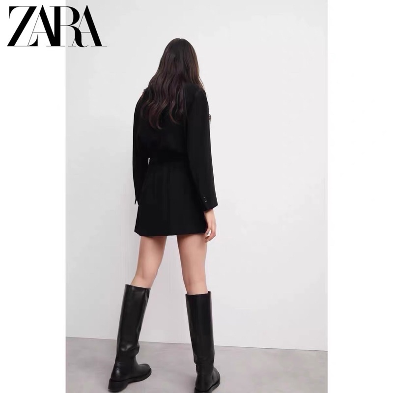 Váy cổ vest đen buộc eo Zarrraaa tuồn sịn