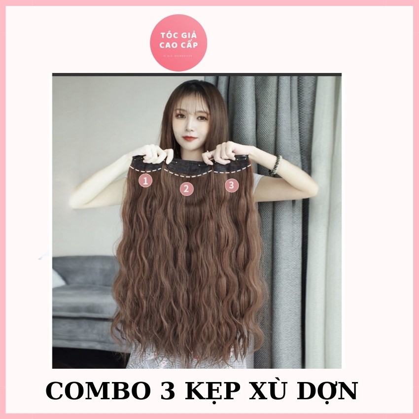 Tóc giả kẹp xoăn, kẹp phồng chân tóc, combo 3 dải tóc sợi tơ mềm mượt.