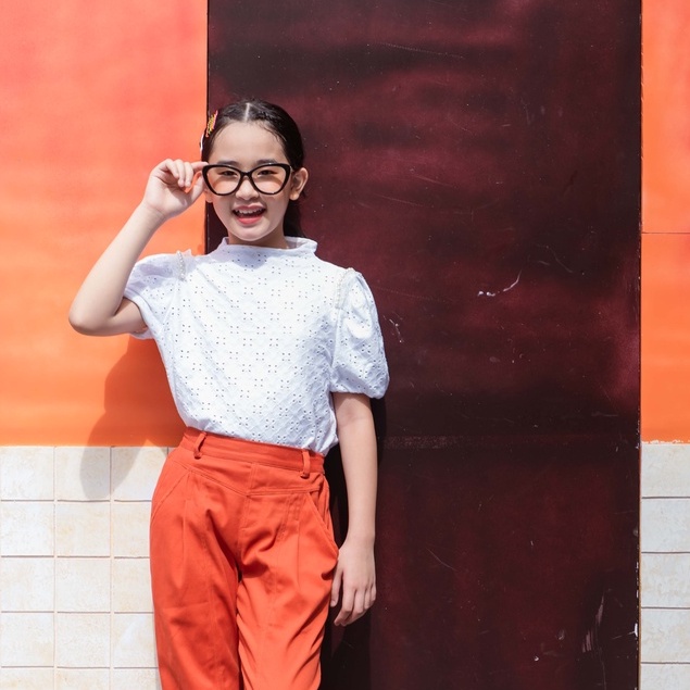 Áo thun JOOKYLI bé gái cộc tay cổ 3P tay bồng 57G1020