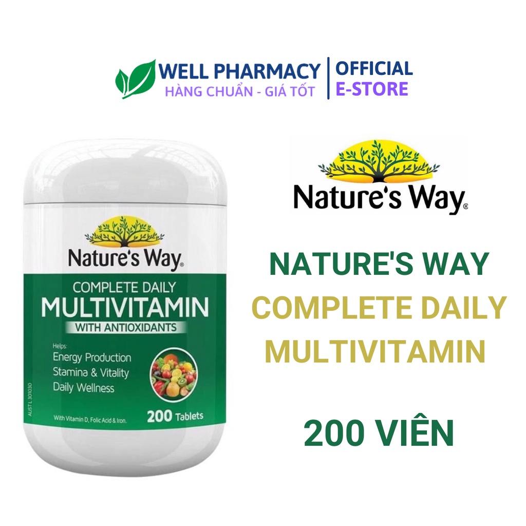 Viên uống Tảo xoắn, Vitamin Tổng Hợp [Úc] Nature’s Way Complete Daily Multivitamin - 200 Viên