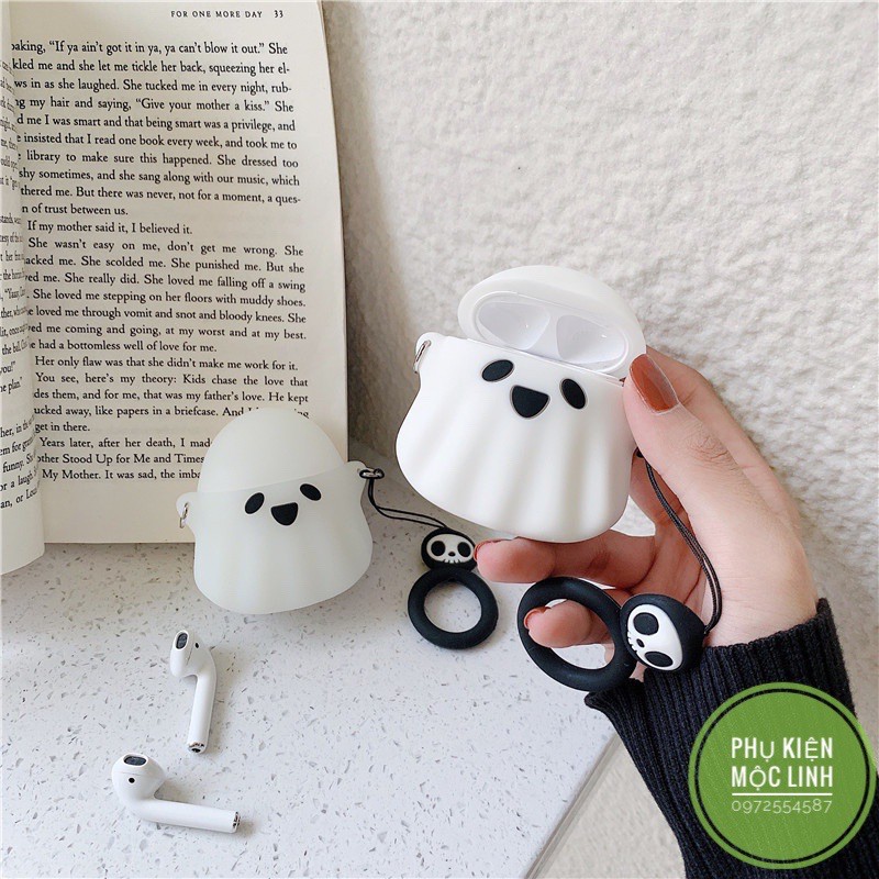 ☘️Tặng kèm móc tay☘️ Case bao airpod silicon 1 2 3 Pro Con Ma - Vỏ bọc đựng tai nghe không dây i11 i12...Airpods Ghost