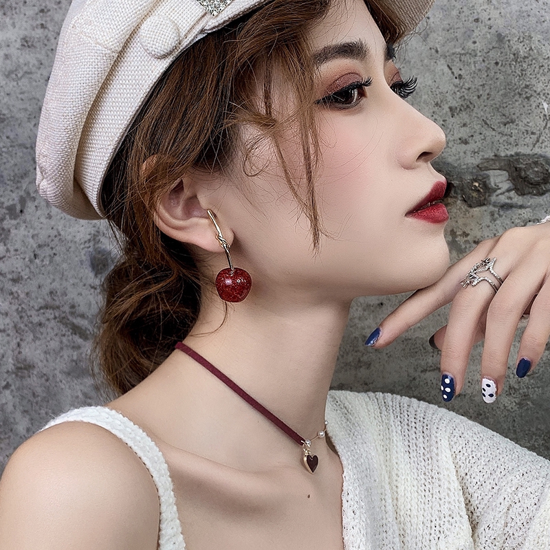 Bông tai mạ bạc 925 hình trái cherry thắt nút dễ thương thời trang