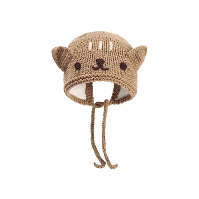 Mũ len tai mèo có dây buộc cho bé 3-18m MU001