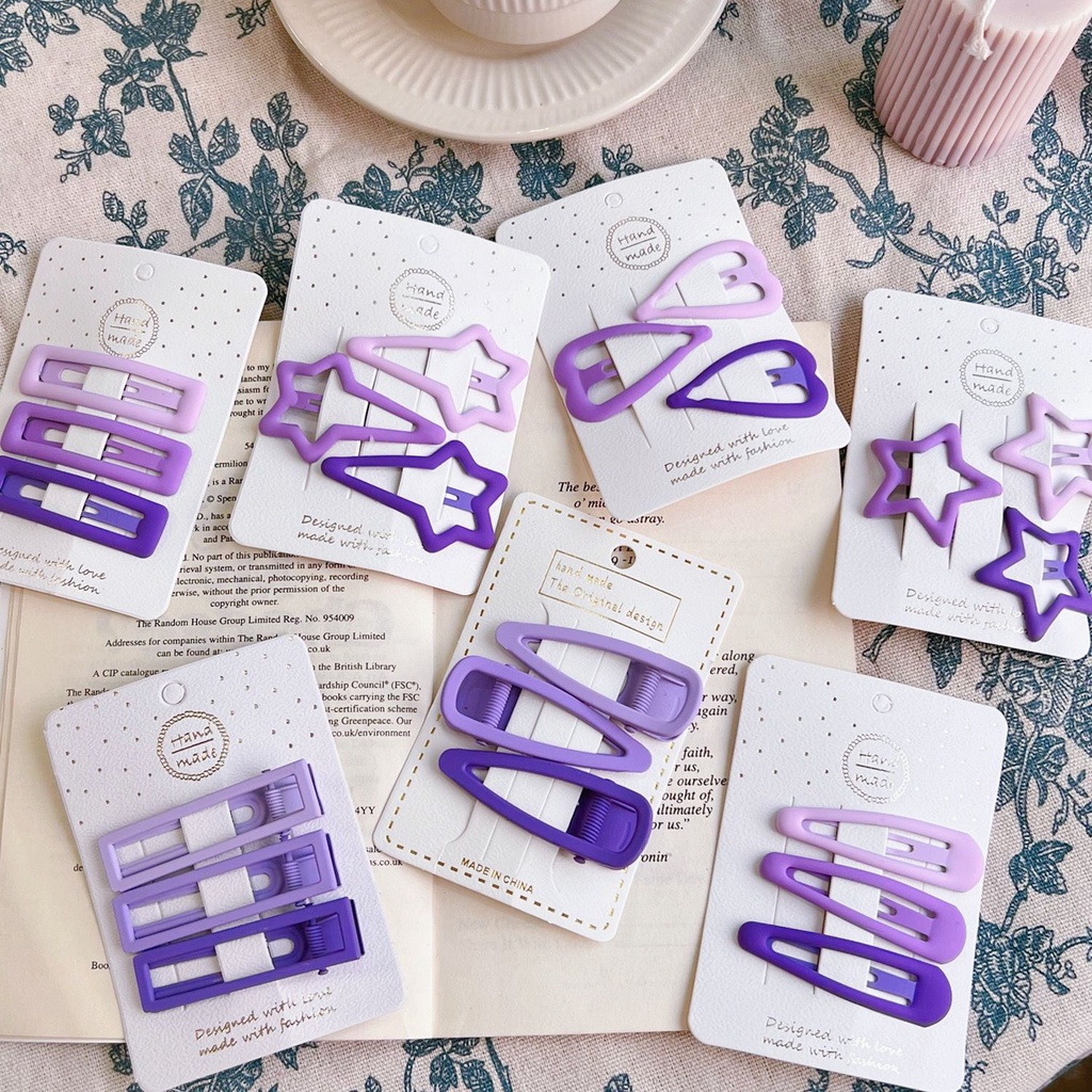 Set 3 Kẹp Tóc Mái Tone Màu Tím Xinh Xắn Cho Nữ