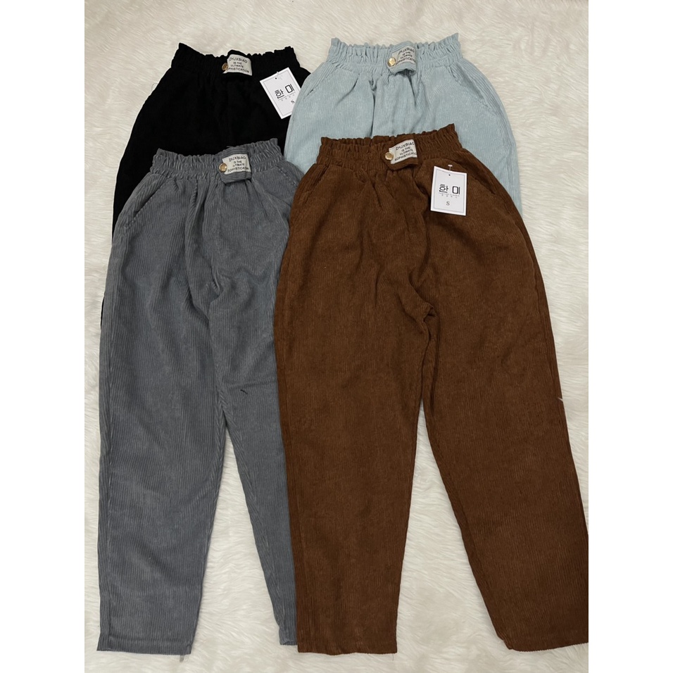 Quần Dài Nữ Baggy Vải Nhung Tăm Lưng Thun - BT Fashion  JE01