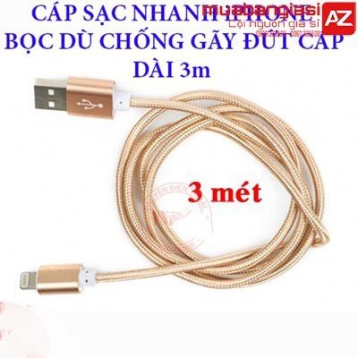 Cáp sạc cho samsung iphone oppo 3m CAO CẤP siêu bền sạc nhanh bện dây dù F563SPAZ