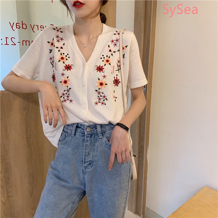 Áo Khoác Cardigan Dệt Kim Thêu Hoa Xinh Xắn Cho Nữ