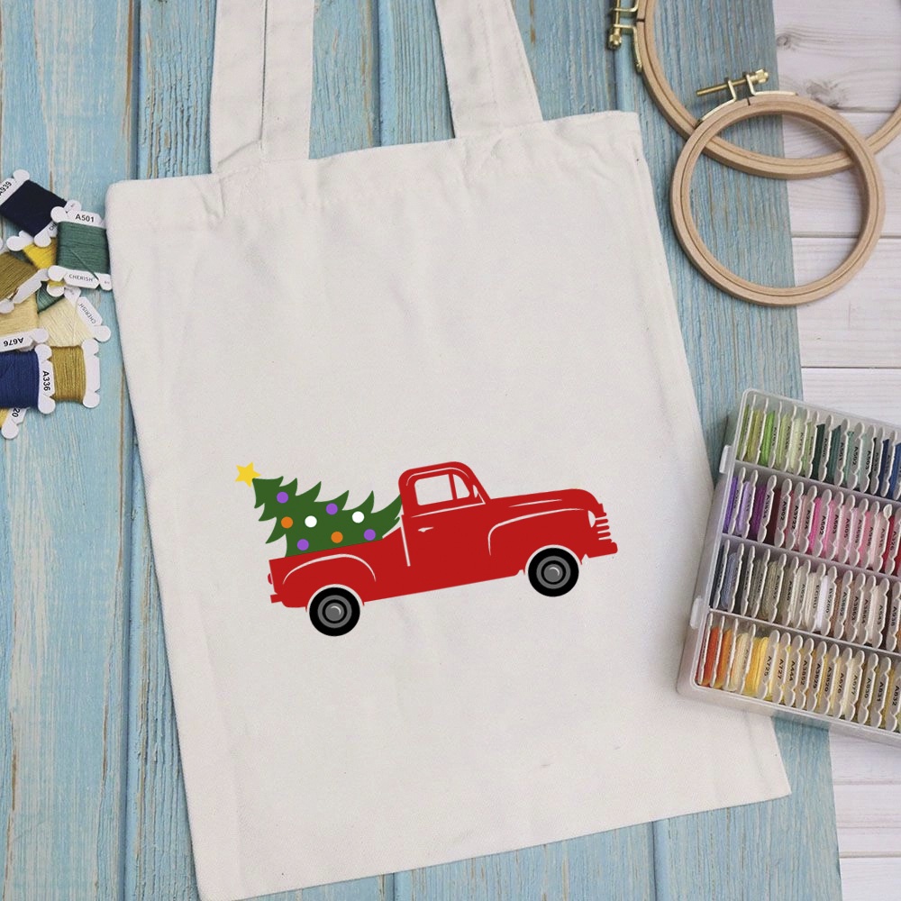 Túi vải, túi Tote CHRISTMAS TRUCK - Mẫu 1 vải canvas dày đẹp cho nữ có khóa miệng đi học đi chơi. In hình theo yêu cầu