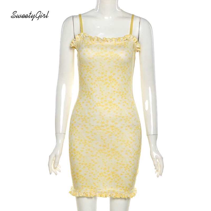 Đầm Mini Hai Dây Dáng Ôm Viền Xòe In Họa Tiết Hoa Có Thể Điều Chỉnh Thời Trang Cho Nữ