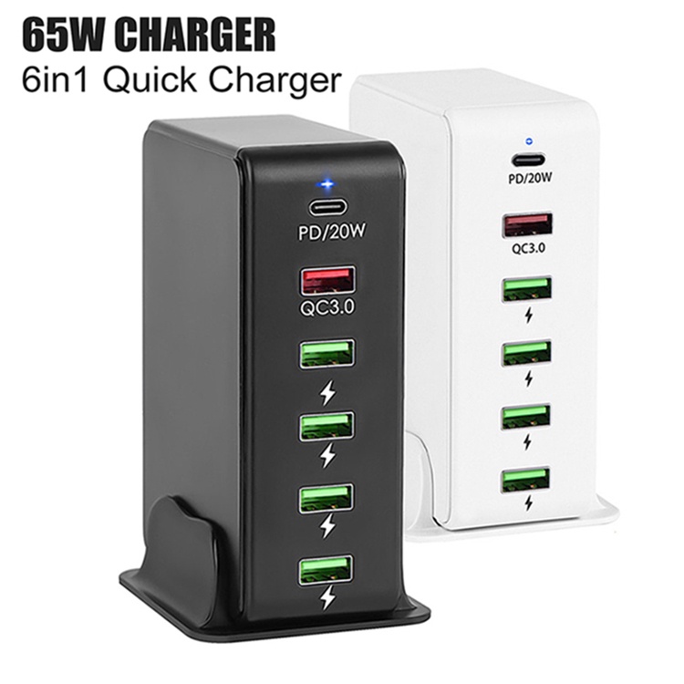 Tẩu Sạc Nhanh QC3.0 6 Trong 1 65W 6 Cổng USB PD Cho iPhone Samsung Laptop