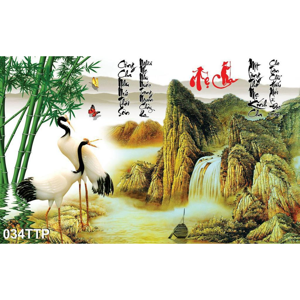 TRANH DÁN TƯỜNG 3D THƯ PHÁP CHA MẸ TP034 - TRANH THƯ PHÁP SƠN THUỶ - YAN SHOP