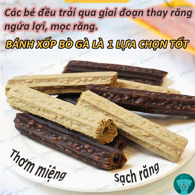 [1 CÁI x 28Gr]Bánh Xốp Bò Gà  JFamille, Làm Sạch Răng Miệng Cho Chó, Bổ Sung Canxi, Loại Bỏ Mảng Bám, JF158