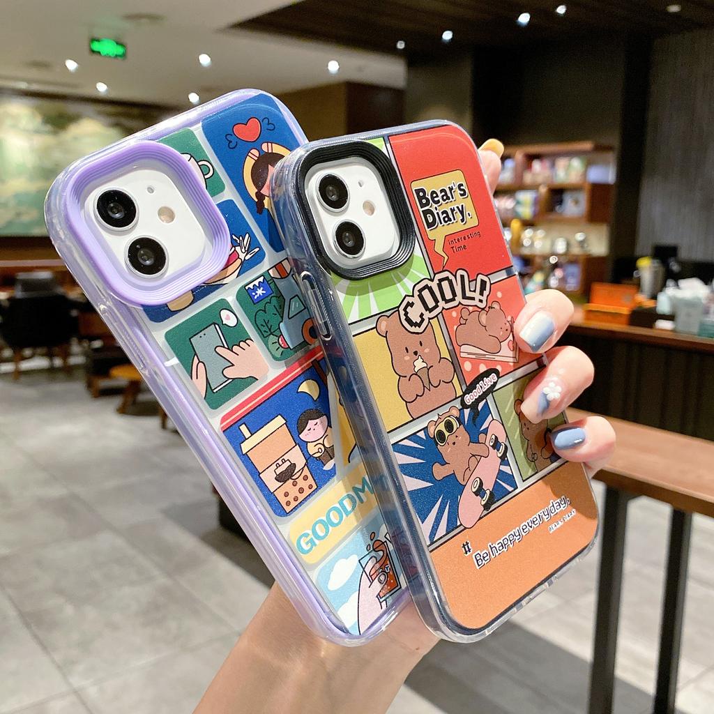 Ốp Điện Thoại Trong Suốt Hình Gấu 3 Trong 1 Cho iphone 13promax 12 11 7plus x xr xsmax