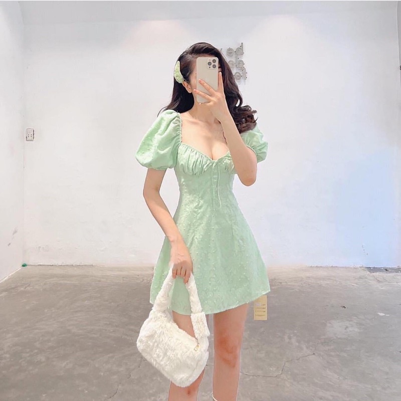 Đầm hoa nhún ngực thắt nơ
