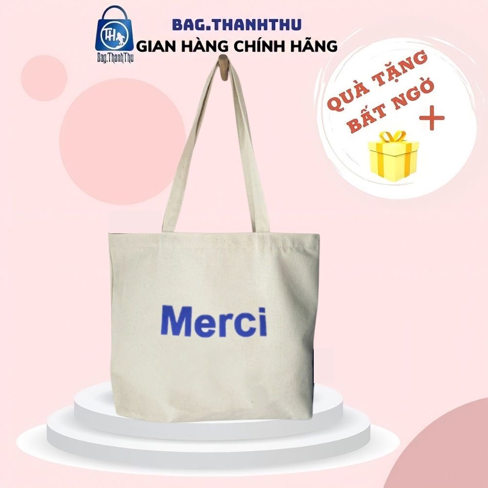 Túi tote vải canvas Bag.Thanhthu giá rẻ thời trang đeo vai dáng vuông in chữ 558