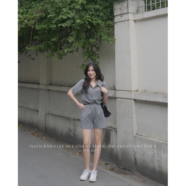 (Ảnh thật) Set áo sơ mi dạ mỏng cộc tay kèm quần short tua rua the.sweaterweather TSW | WebRaoVat - webraovat.net.vn