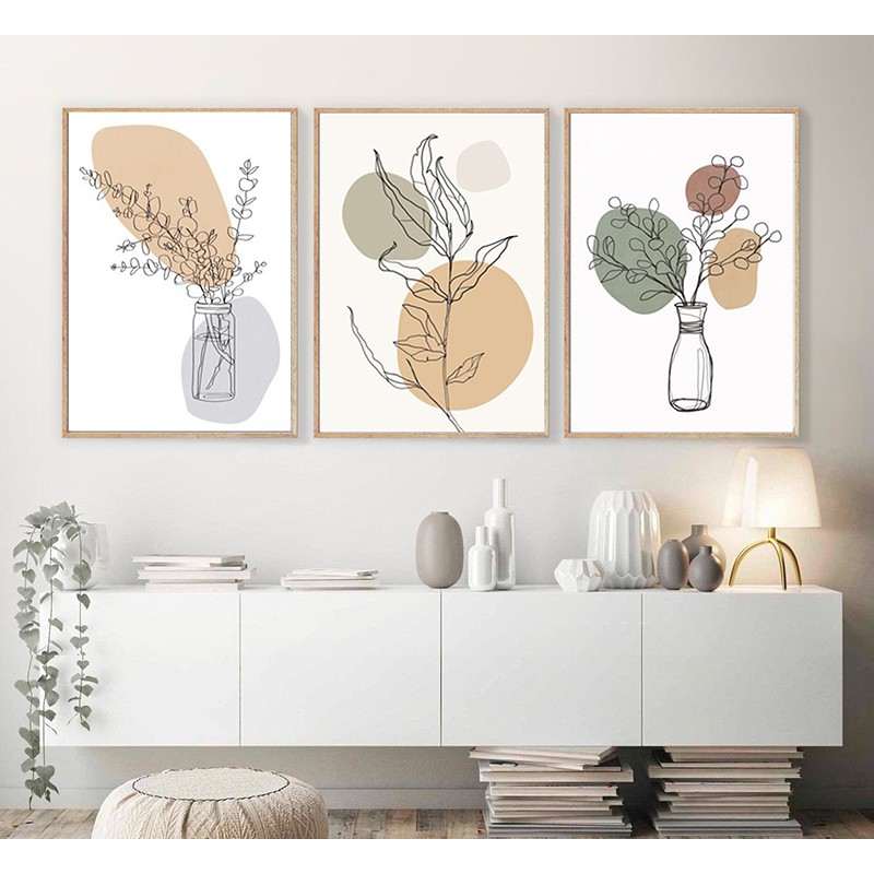 Bộ tranh hoa lá phong cách tối giản 40x60cm canvas decor phòng ngủ