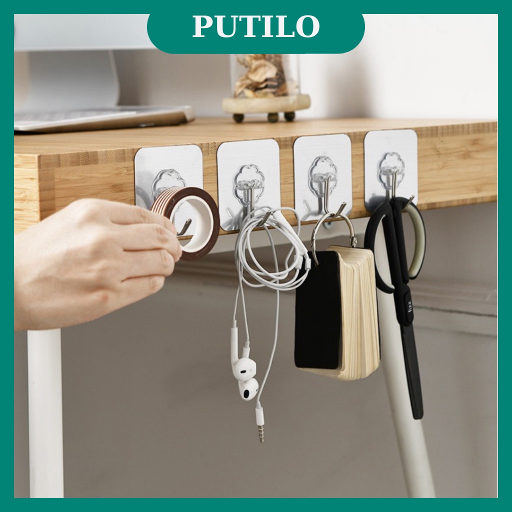 Móc dán tường siêu dính trong suốt - Móc treo tường đa năng chắc chắn 6x6cm