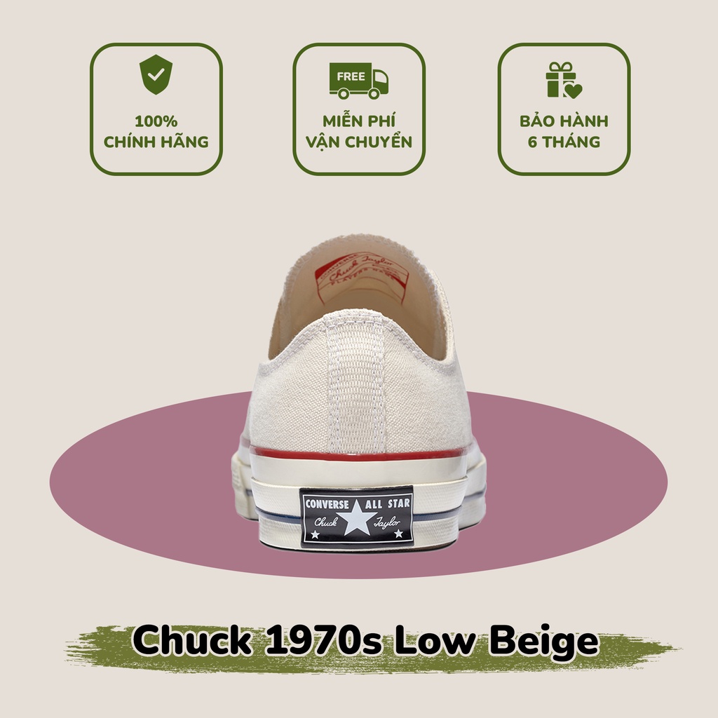 Giày sneaker Converse 1970s Chuck màu kem cổt thấp CHÍNH HÃNG