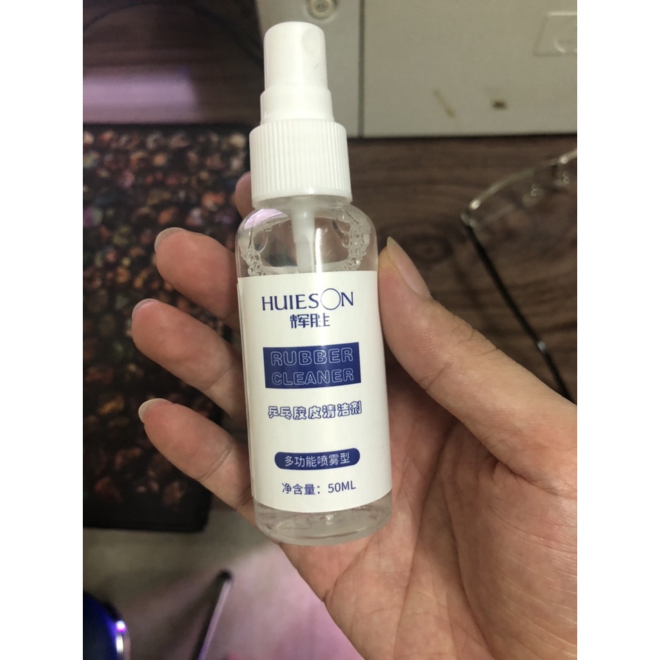 Bóng bàn Nước vệ sinh mặt vợt chai xịt chính hãng Huesion tặng kèm mút lau mặt vợt bóng bàn