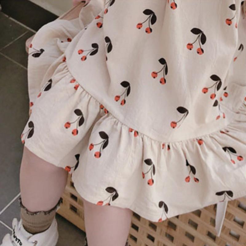 Đầm Dài Tay In Hình Quả Cherry Cho Bé Gái