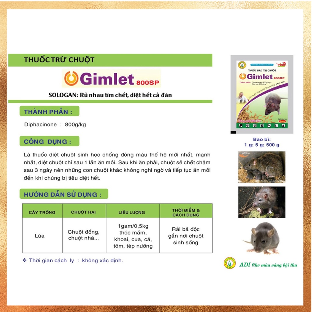 Thuốc Diệt Chuột trộn Sẵn  Gimlet 800sp , Thuốc Chuột Sinh Học Thế hệ Mới Chuột chết Do Chảy Máu Mắt