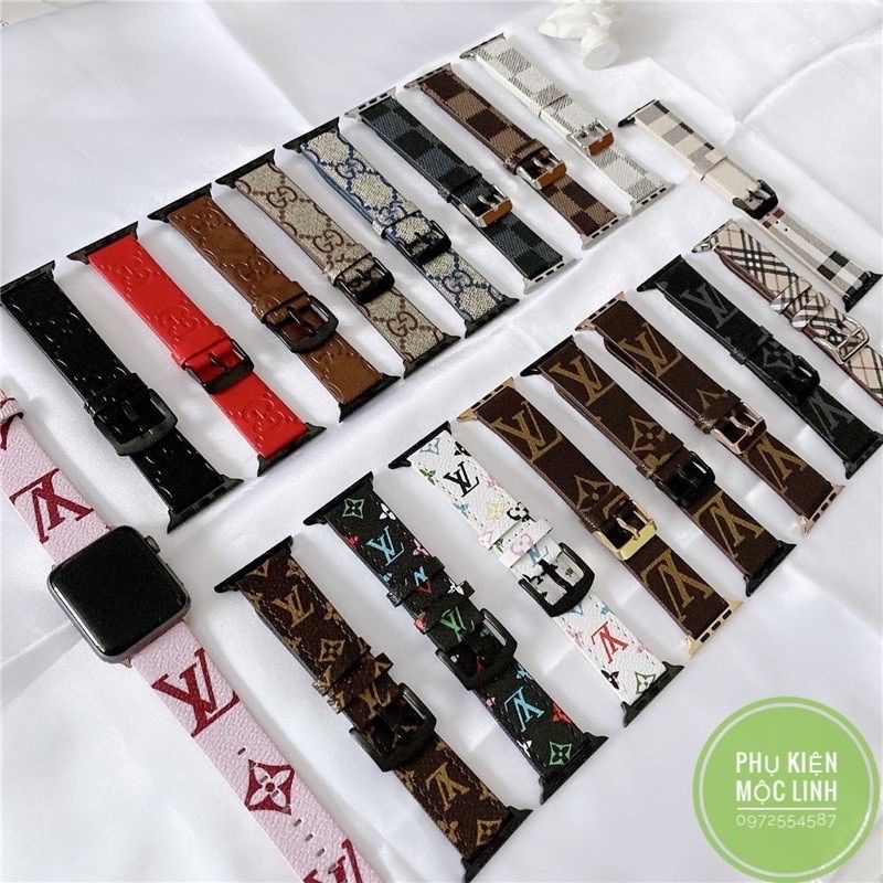✌Apple Watch Seri 7 6 SE 5 4 3 2 1 Size 38mm 42mm 40mm 41mm 44mm 45mm Dây đeo da họa tiết LV cho đồng hồ thông minh