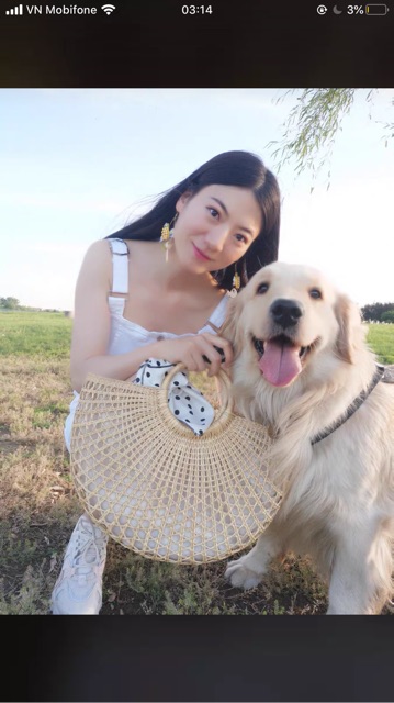 Túi Cói Bán Nguyệt Lục Thuỷ Sinh (có lót, tặng nơ như ảnh bìa)