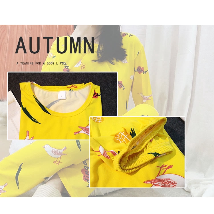 xiaohan korea Spring and Autumn loose nightwear round neck long sleeve sleepwear set cute print women baju tidur | BigBuy360 - bigbuy360.vn
