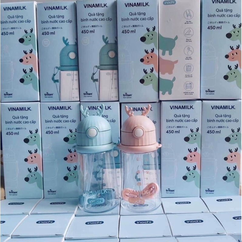 *** Bình nước hươu trẻ em Goki Rudy INOCHI 450ml - Rất đẹp - Hàng Khuyến mãi từ sữa Vinamikl-màu xanh