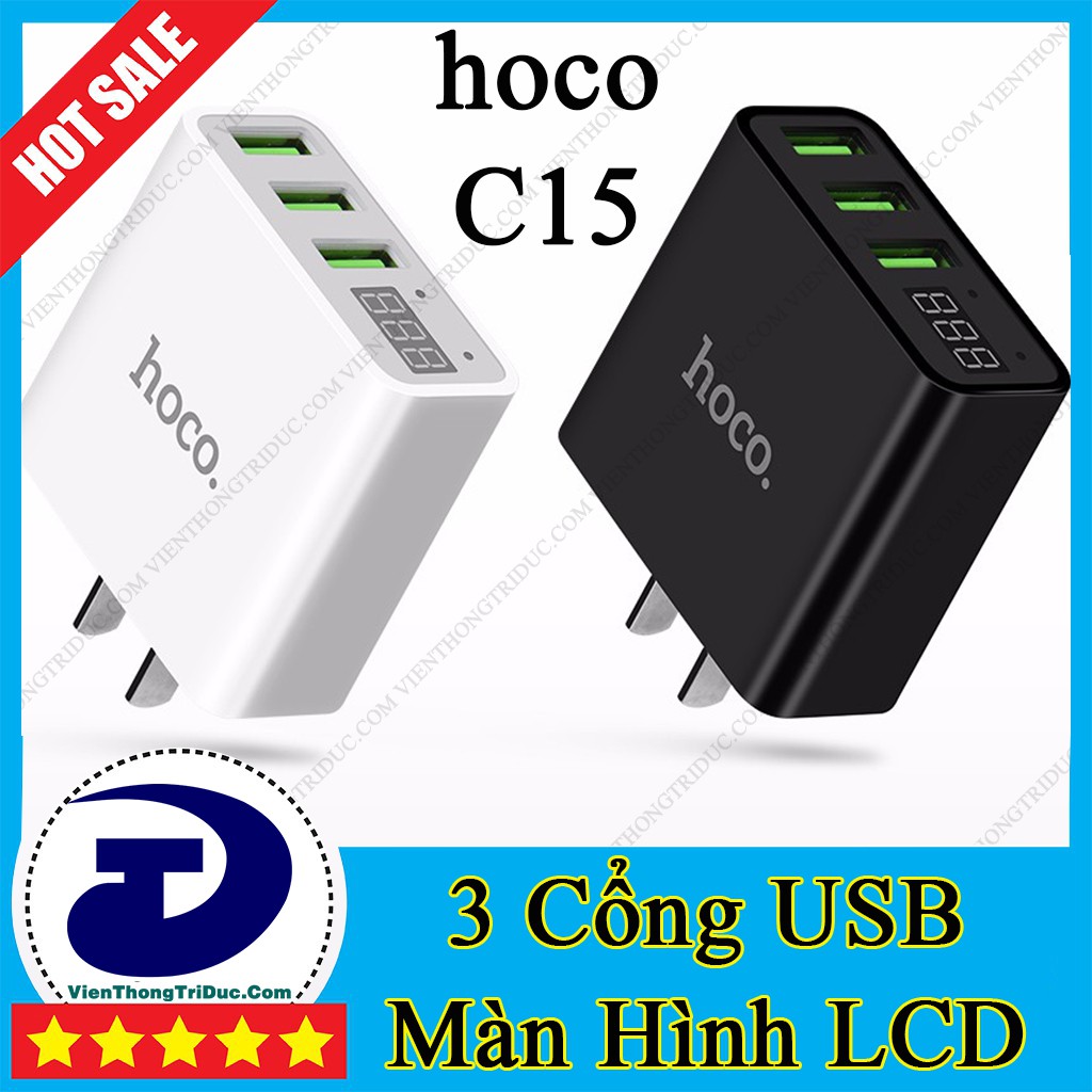 Cốc Sạc 3 Cổng USB Hoco C15 - Sạc Nhanh - Tích Hợp Màn Hình LED - Chíp Cân Bằng Dòng Điện -Vỏ Chống Cháy PC+ABS- BH 6 Th