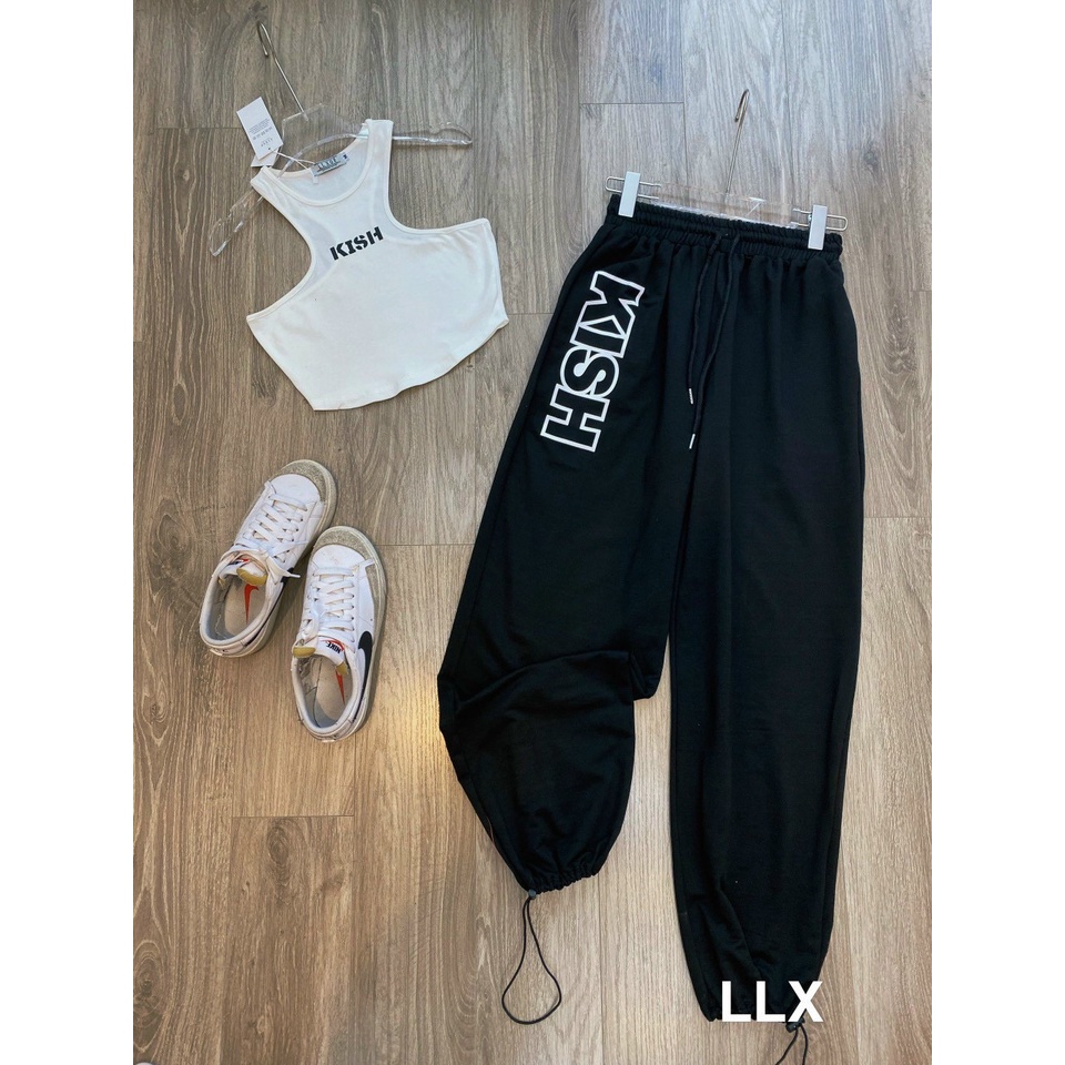 Sét đồ bộ thể thao áo kiểu croptop ba lỗ quần dài kiểu dáng joker xinh xắn