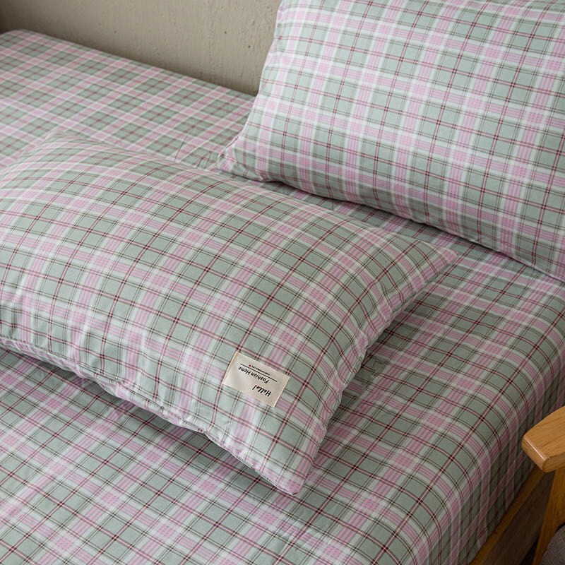 Bộ ga giường cotton tici kẻ Lidaco decor phòng ngủ vintage ga và áo gối đủ kích thước nệm