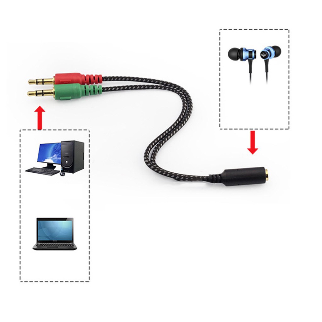 Cáp chia âm thanh và micro sang cổng 3.5mm mạ vàng | Cáp chuyển đổi âm thanh tai nghe 2 jack sang 1 jack 3.5mm