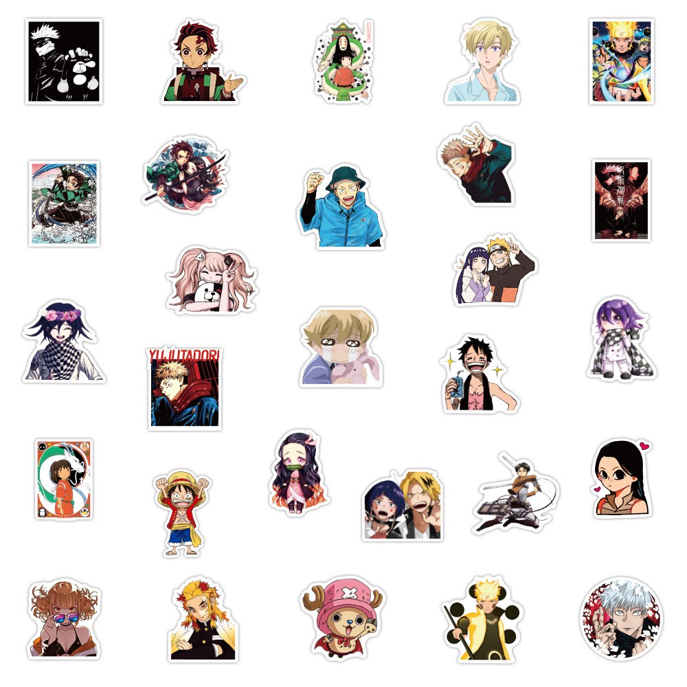 Set 100/50/25/10 miếng dán trang trí laptop / ván trượt / vali hình anime my hero academia màu trắng đen