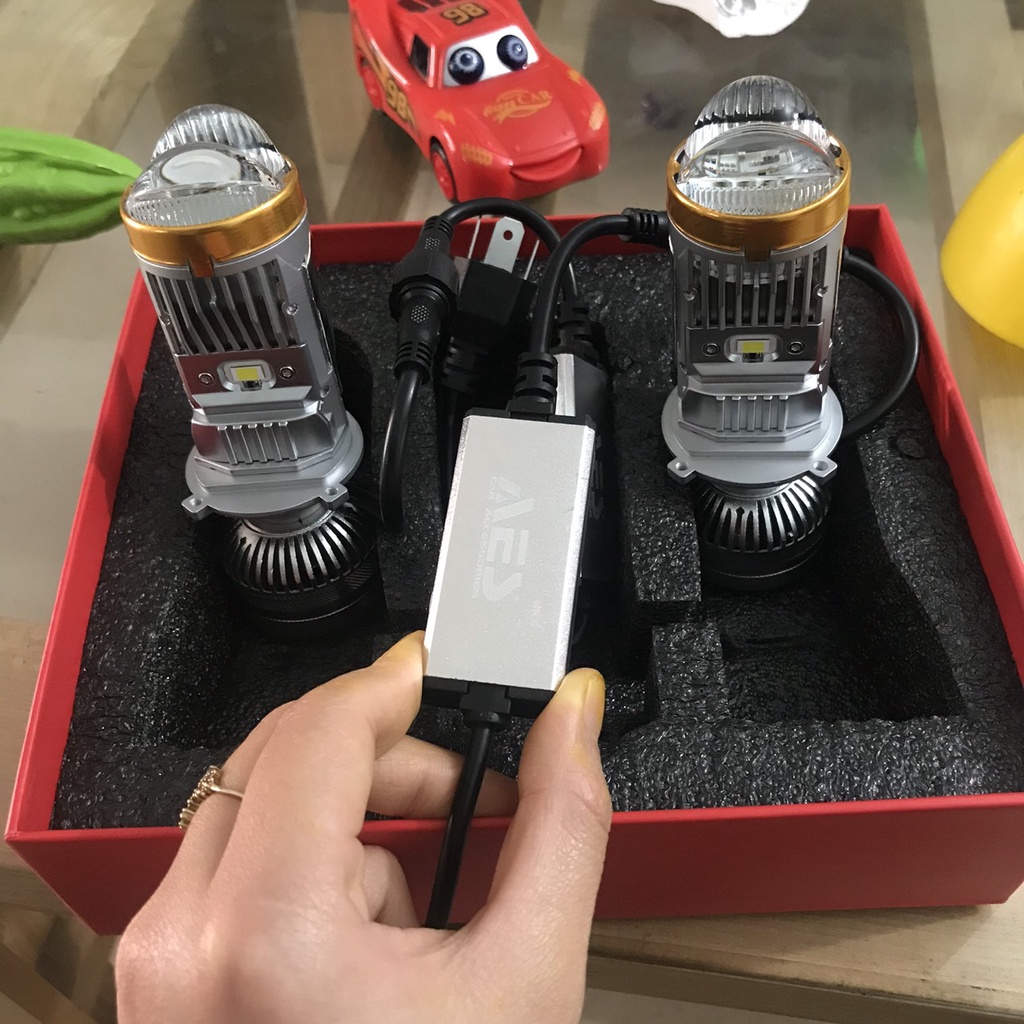 Bi led mini AES Projector Lens mắt ếch chân H4 cho ô tô- hàng cao cấp