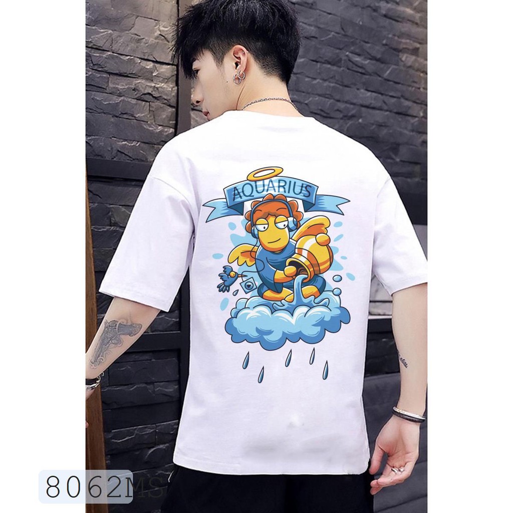 ÁO THUN UNISEX BẢO BÌNH Aquarius 12 CUNG HOÀNG ĐẠO AOMI 8062MS TAY NGẮN TAY LỠ NAM NỮ CHẤT VẢI LOẠI MỘT