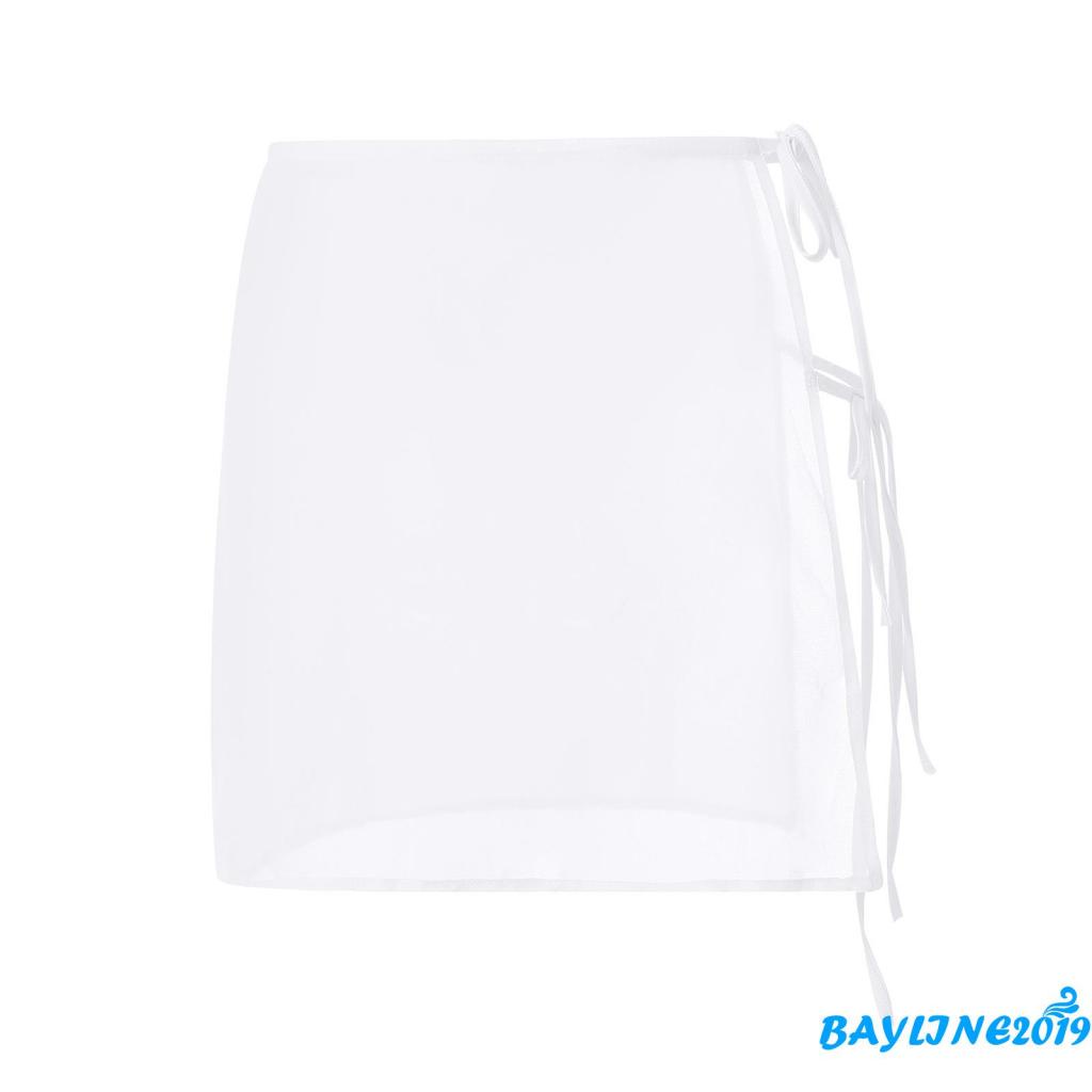 Bay-chân Váy Mini Lưng Cao Phối Ren Màu Trơn Xuyên Thấu Thời Trang Mùa Hè Dành Cho Bạn Nữ Mặc Đi Biển Mùa Hè Màu Trắng/Đen S/M/L/XL
