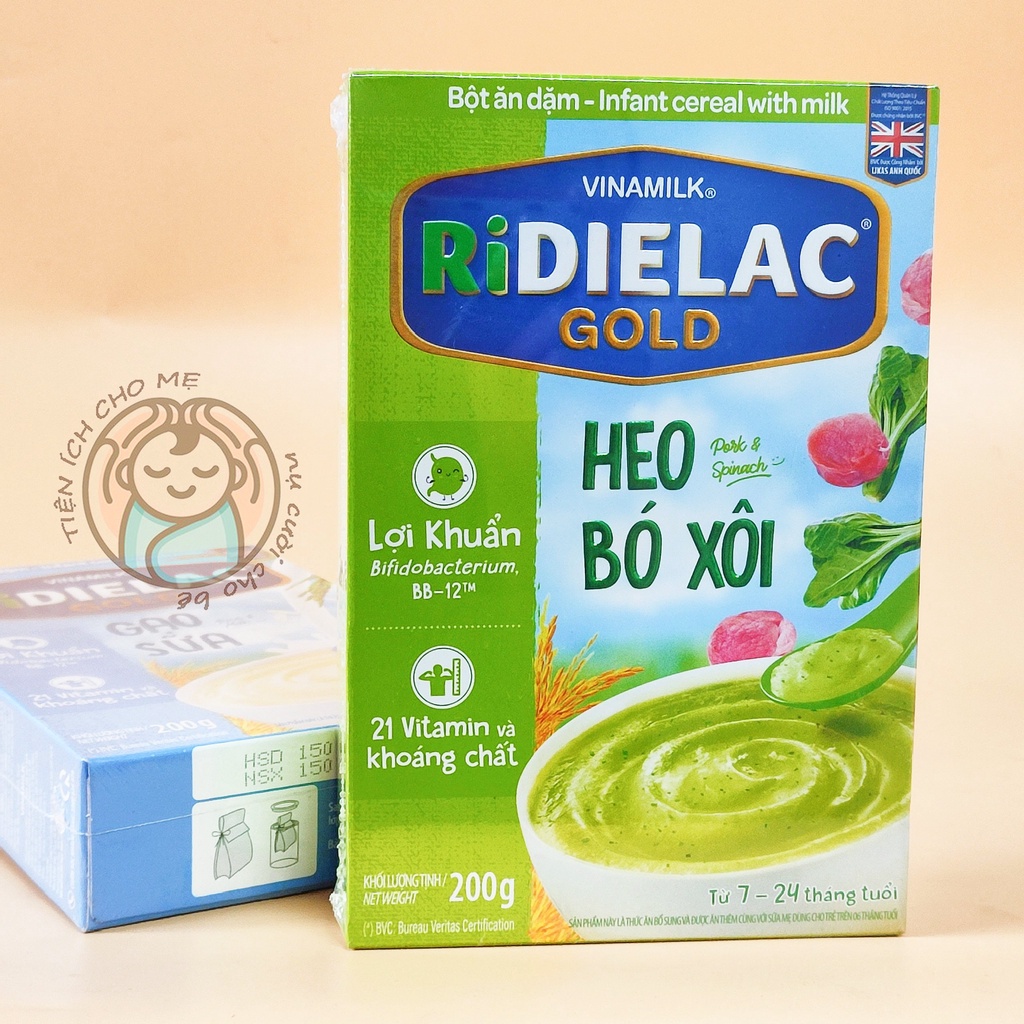 Bột ăn dặm cho bé RIDIELAC Vinamilk vị ngọt/ mặn rau củ bò heo gà full vị hộp giấy 200g ăn dặm