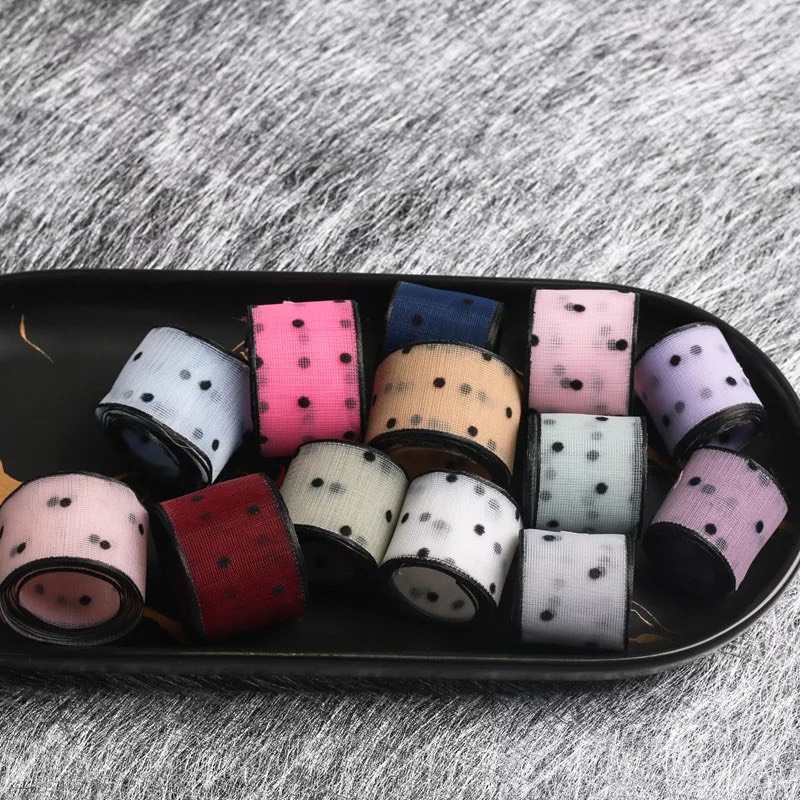 Ruy Băng Voan Chấm Bi Nhỏ Viền Đen (1 mét)