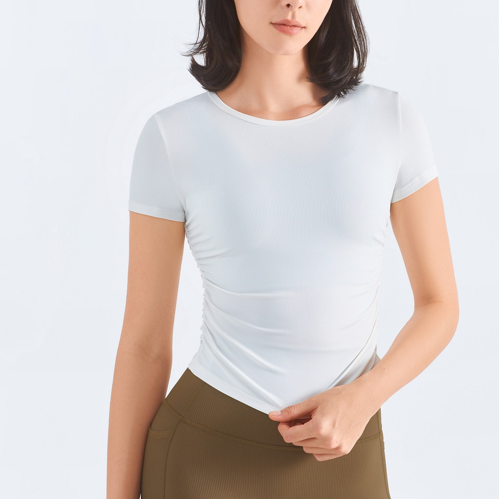 Áo thun yoga Hoppe Fumeng dáng ôm tay ngắn chống tia UV thời trang
