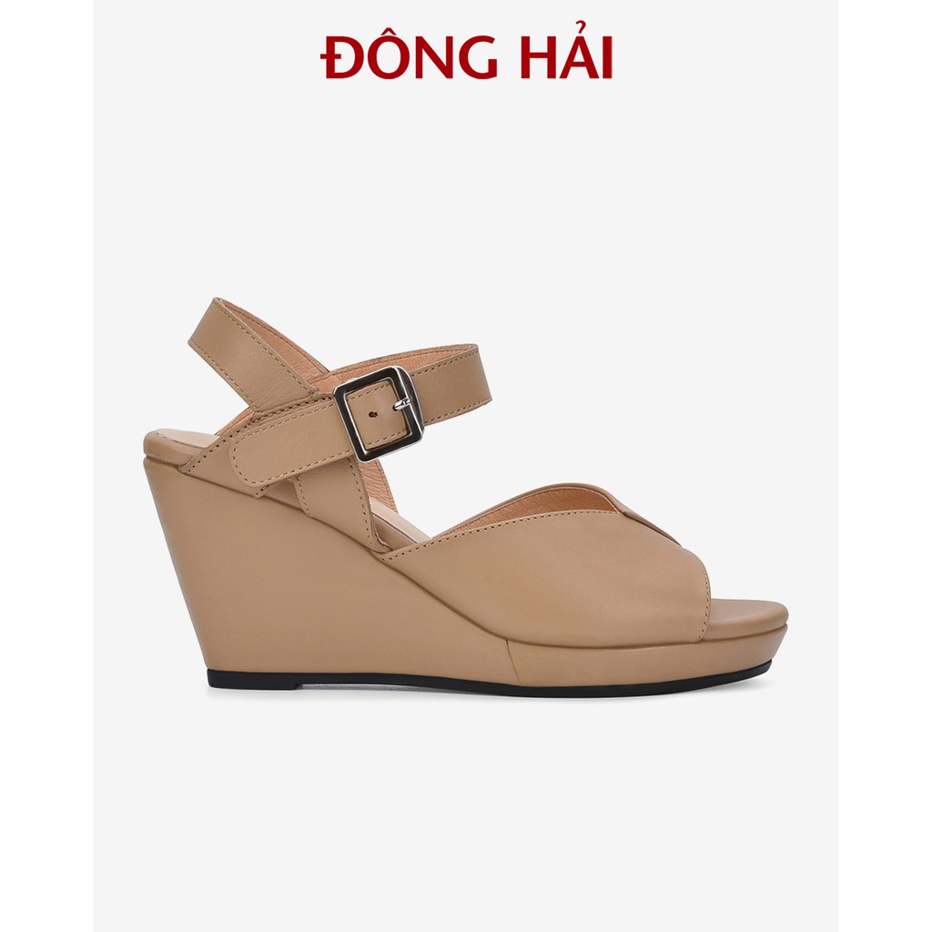 "TẶNG NGAY 30K khi theo dõi gian hàng trong T6 "Sandal xuồng da thật Đông Hải quai chéo cổ điển cao 9cm tôn dáng - S5714