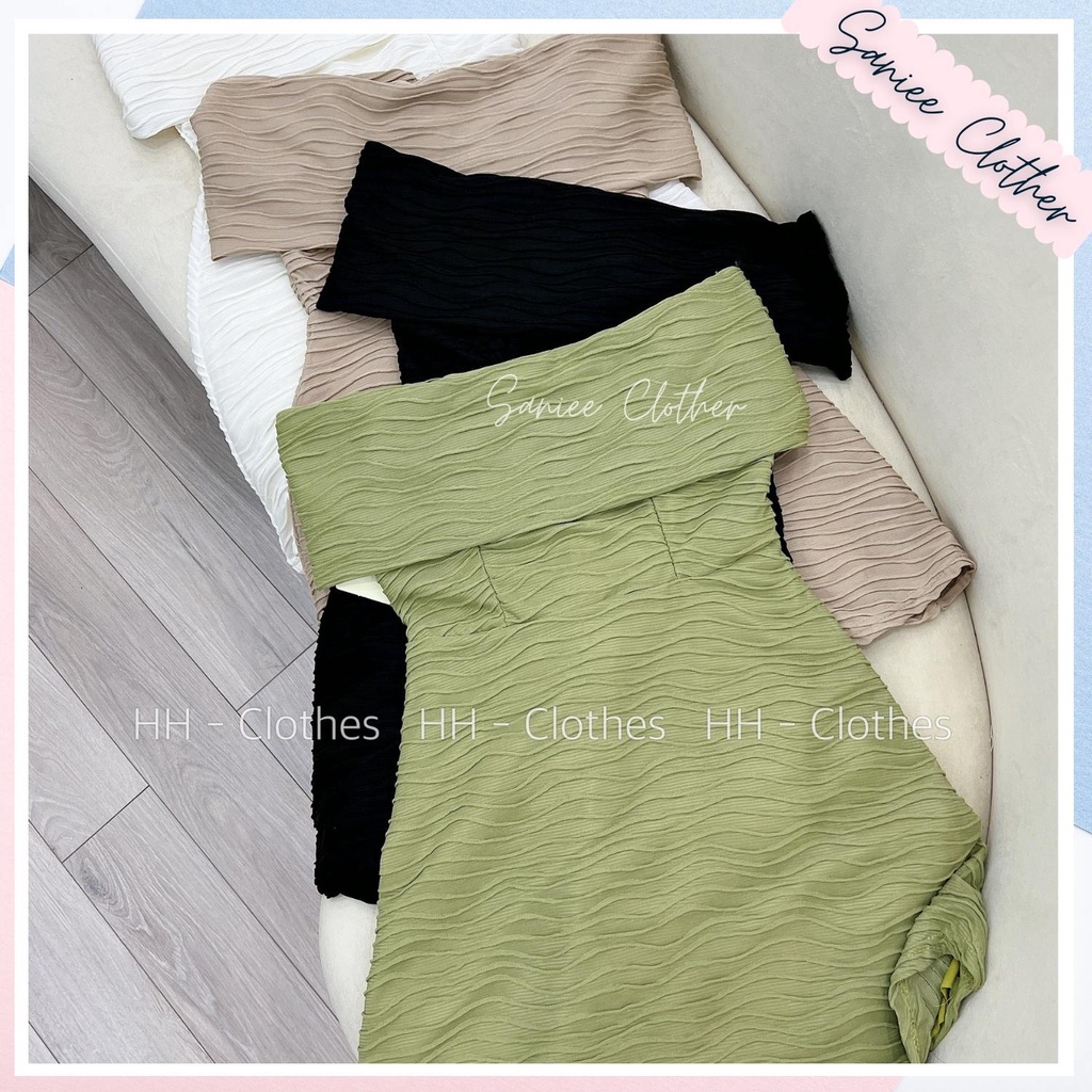 Váy nữ 2 dây trễ vai trơn đầm nữ 2 dây sexy tiểu thư gợn sóng chất đũi nhăn mềm cao cấp Saniee Clother