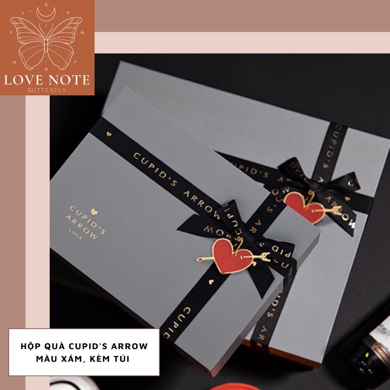 Hộp quà Cupid's Arrow màu xám kèm túi - tặng sinh nhật, valentine 14/2, 8/3 20/10, giáng sinh, noel | BigBuy360 - bigbuy360.vn