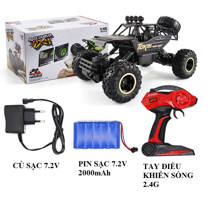 Xe ô tô điều khiển địa hình offroad tỉ lệ 1:12 Xe mô hình ô tô cỡ lớn đồ chơi trẻ em kèm pin sạc 7.2v 2000mah và cáp sạc