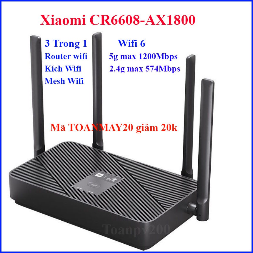 [Mã 153ELSALE2 giảm 7% đơn 300K] Bộ phát wifi 6 Mesh giá rẻ Xiaomi CR6608 AX1800 4 anten và Lan Gigabit