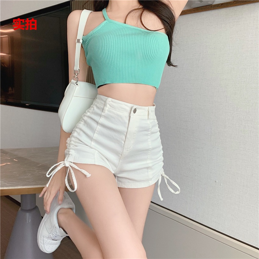 DUNEA Quần short denim lưng cao phối dây rút cá tính dành cho nữ